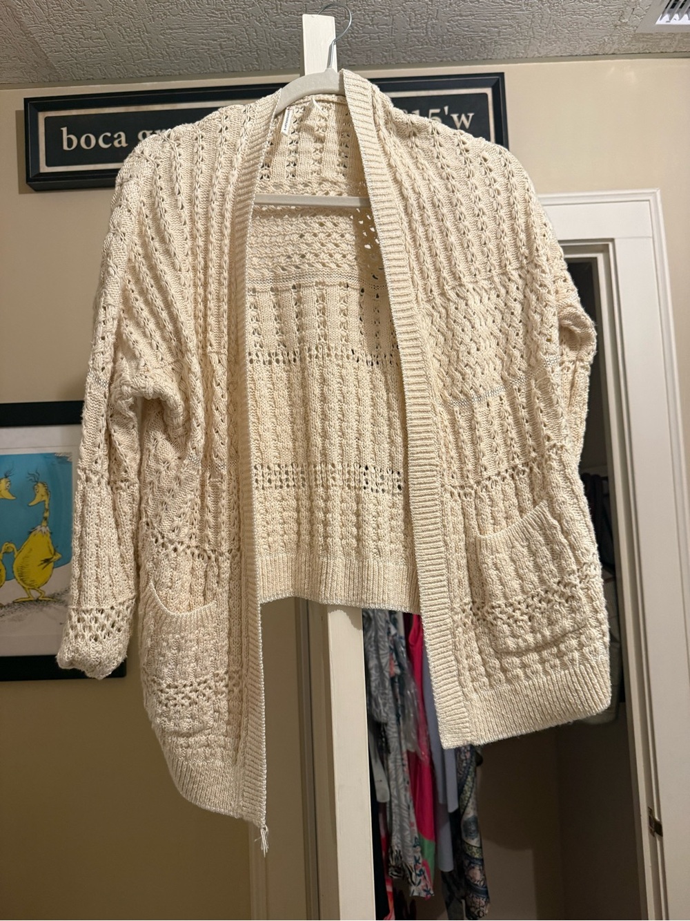 Anthropologie Cream Open-Knit Pocket Cardigan